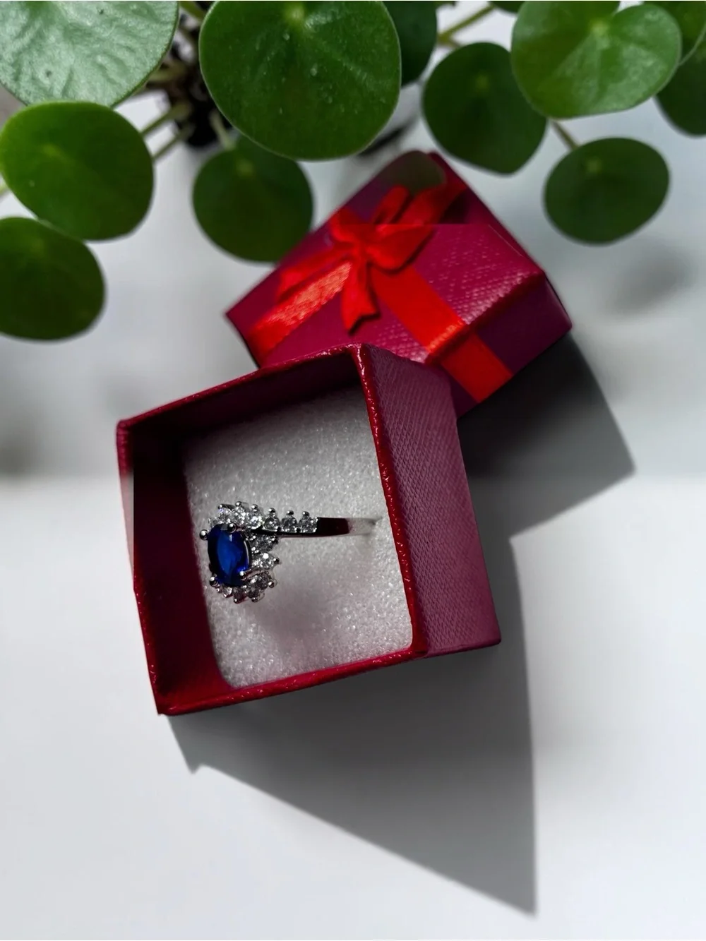 925 Sterling Silver Oval Faux Blue Sapphire Ring - Size 6,9